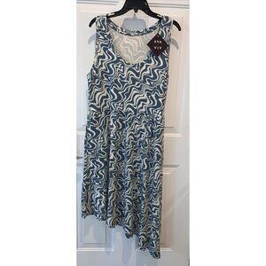 Ava & Viv Women Dress Sz 1x Sleeveless Asymmetrical Hem Pockets Blue Swirl NWT